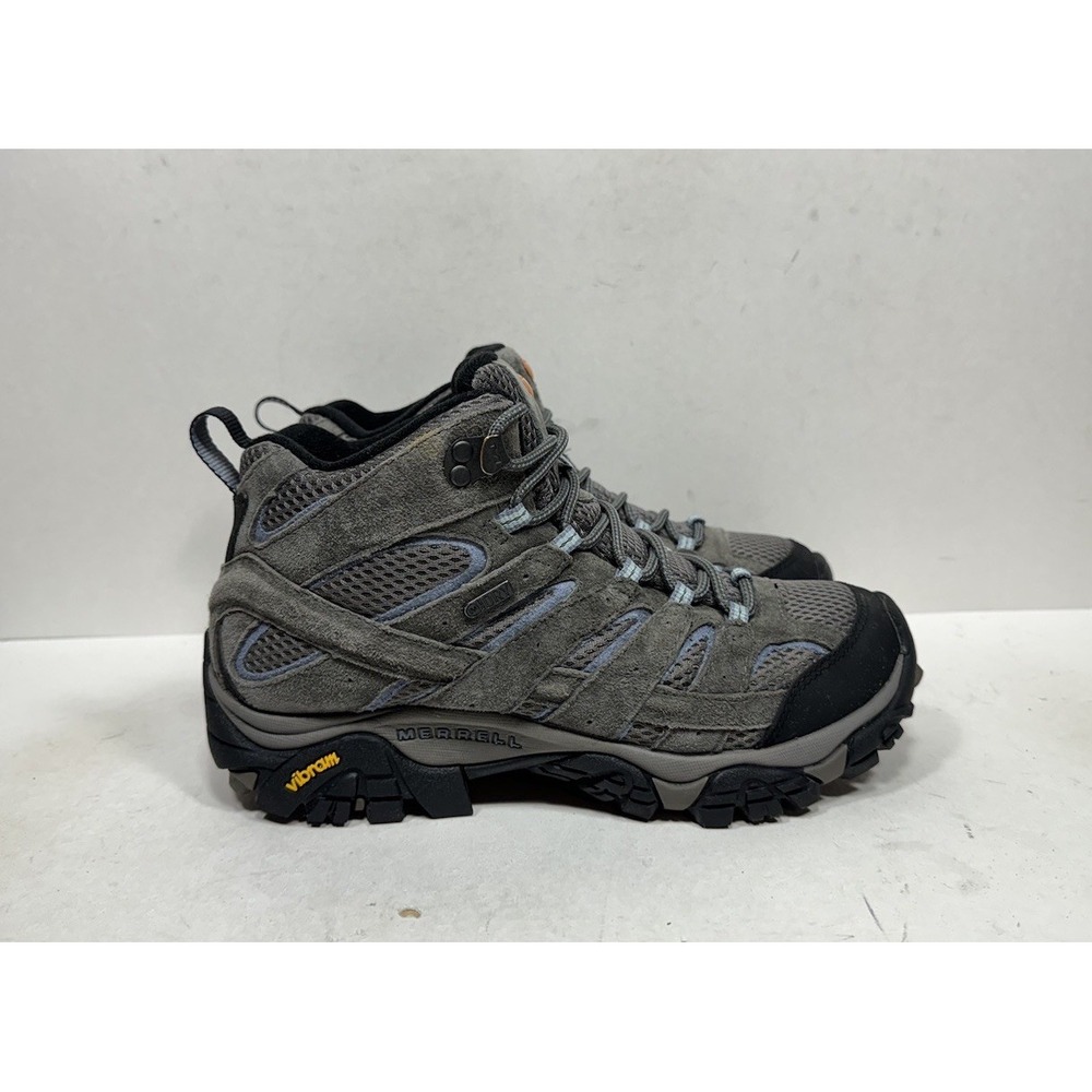 Merrell Moab 2 Mid Waterproof Hiking Boots Womens Sz 8.5 Grey Blue J06054 Vibram